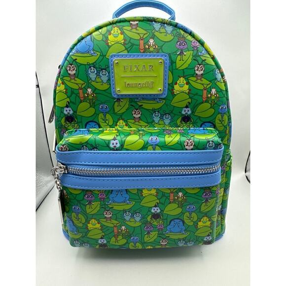 Loungefly Exclusive Disney Pixar A‎ Bugs Life AOP Green Blue Mini Backpack NWT - Picture 1 of 9